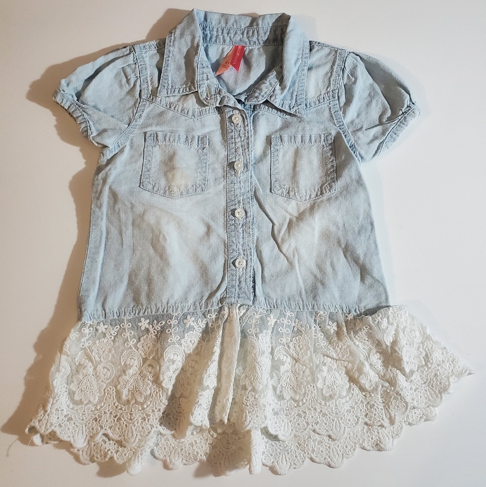 White lace short sleeve jean blouse